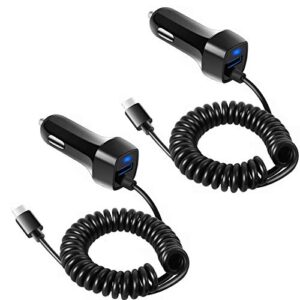 2pack 2.4a fast charging usb c car charger adapter with 3ft type c coiled cable for samsung galaxy s20 fe s20 plus ultra s10 lite s10e s9 s8+ a01 a10e a11 a20 a21 a30s a50 a51 5g a71, lg stylo 6 5 4