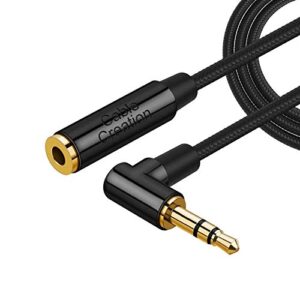 cablecreation 3.5mm headphone extension cable, right angle 3.5mm male to female audio stereo cable with silver-plating copper compatible with iphones,tablets,beats, ps4 headset, black/1.5ft