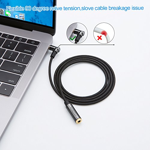 CableCreation 3.5mm Headphone Extension Cable, Right Angle 3.5mm Male to Female Audio Stereo Cable with Silver-Plating Copper Compatible with iPhones,Tablets,Beats, PS4 Headset, Black/1.5FT