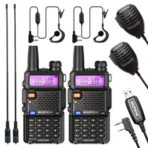 baofeng uv-5r ham radio handheld rechargeable two way radios long range portable radio with extra ar-771 antenna speaker microphone programming cable，2pack