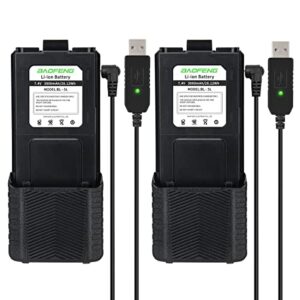 baofeng 2pack bl-5 3800mah extended battery walkie talkie uv-5r bf-8hp uv-5rx3 rd-5r uv-5rtp uv-5r mk2 mk3x mk5 plus etc (2pack 3800mah battery+ usb charger cable)