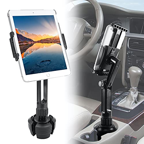 Macally Cup Holder Tablet Mount - Heavy Duty iPad Cup Holder Car Mount Stand or Tablet Holder for Car, Truck, and Vehicle - Fits Devices 3.5" - 8” Wide with Case - Adjustable iPad Holder for Car