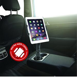 Macally Cup Holder Tablet Mount - Heavy Duty iPad Cup Holder Car Mount Stand or Tablet Holder for Car, Truck, and Vehicle - Fits Devices 3.5" - 8” Wide with Case - Adjustable iPad Holder for Car