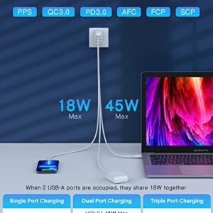 LDNIO 65W GaN USB C Charger 3-Port, PPS Compact Fast Charger with PD & QC3.0, Removable Wall Charger Power Adapter for MacBook Pro Air, iPad Pro Air, iPhone 14/13/12, Galaxy, Dell XPS Laptop etc