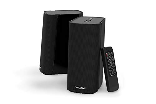 Creative T100 2.0 Compact Hi-Fi Speakers, up to 80W Peak Power with Bluetooth 5.0, Optical-in, AUX-in, Wide Soundstage and Audio Clarity with Bass Control for Computers and Laptops (Black)