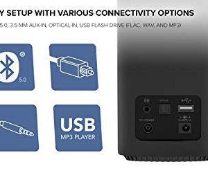 Creative T100 2.0 Compact Hi-Fi Speakers, up to 80W Peak Power with Bluetooth 5.0, Optical-in, AUX-in, Wide Soundstage and Audio Clarity with Bass Control for Computers and Laptops (Black)