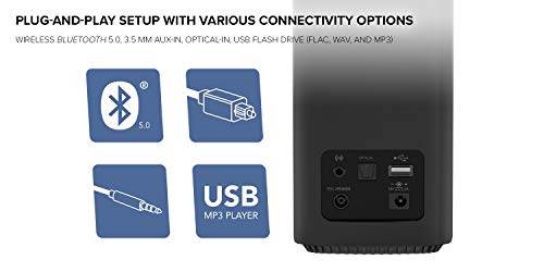 Creative T100 2.0 Compact Hi-Fi Speakers, up to 80W Peak Power with Bluetooth 5.0, Optical-in, AUX-in, Wide Soundstage and Audio Clarity with Bass Control for Computers and Laptops (Black)