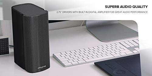 Creative T100 2.0 Compact Hi-Fi Speakers, up to 80W Peak Power with Bluetooth 5.0, Optical-in, AUX-in, Wide Soundstage and Audio Clarity with Bass Control for Computers and Laptops (Black)