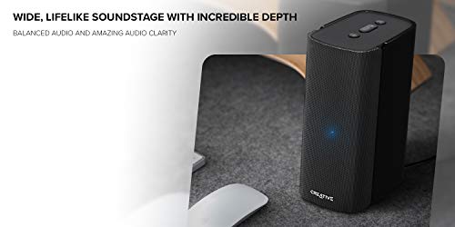 Creative T100 2.0 Compact Hi-Fi Speakers, up to 80W Peak Power with Bluetooth 5.0, Optical-in, AUX-in, Wide Soundstage and Audio Clarity with Bass Control for Computers and Laptops (Black)