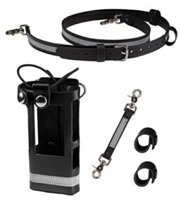 firefighter reflective radio strap and holder leather bundle set includes radio holster, strap, sway strap, cord keepers fits for motorola apx 6000/6000xe/8000/8000xe