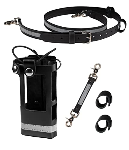 Firefighter Reflective Radio Strap and Holder Leather Bundle Set Includes Radio Holster, Strap, Sway Strap, Cord Keepers Fits for Motorola APX 6000/6000XE/8000/8000XE