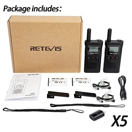 Retevis RB28 Walkie Talkies with Earpiece,Rechargeable 2 Way Radios with Large LCD Screen,1500mAh Battery USB-C Charging NOAA Alert,Portable Two Way Radio for School Dental Church Restaurant(10 Pack)