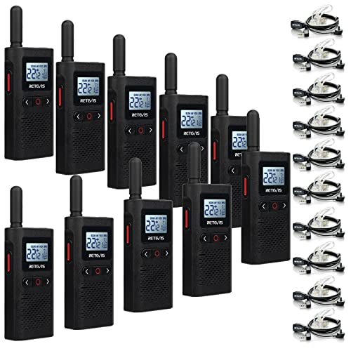 Retevis RB28 Walkie Talkies with Earpiece,Rechargeable 2 Way Radios with Large LCD Screen,1500mAh Battery USB-C Charging NOAA Alert,Portable Two Way Radio for School Dental Church Restaurant(10 Pack)