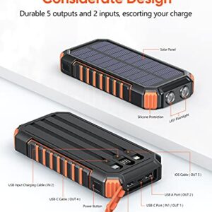 Riapow Solar Charger 30000mAh High Capacity Solar Power Bank with Built-in USB C & USB Input Cables, Fast Charge Portable Phone Charger with 5 Outputs & 2 Inputs for iPhone Samsung Tablet