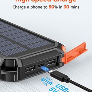 Riapow Solar Charger 30000mAh High Capacity Solar Power Bank with Built-in USB C & USB Input Cables, Fast Charge Portable Phone Charger with 5 Outputs & 2 Inputs for iPhone Samsung Tablet