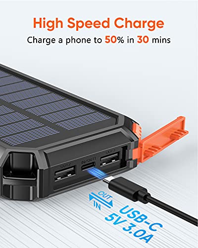 Riapow Solar Charger 30000mAh High Capacity Solar Power Bank with Built-in USB C & USB Input Cables, Fast Charge Portable Phone Charger with 5 Outputs & 2 Inputs for iPhone Samsung Tablet