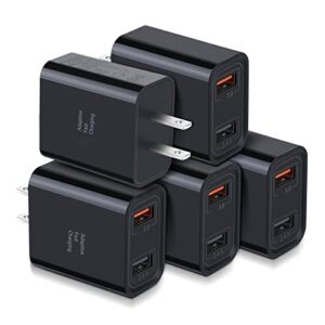 quick fast charge 3.0 usb wall charger, costyle 5 pack 30w dual usb power adapter (fast charge 3.0&5v 2.4a) adaptive fast charging block compatible iphone 11 xs xr, samsung galaxy s10 s9,note 10-black