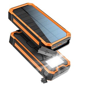 ffnpua solar power bank, portable charger 30000mah pd 18w qc3.0 fast charging with usb type c 4 outputs dual inputs, battery pack with ip55 waterproof bright flashlight for iphone android cell phones