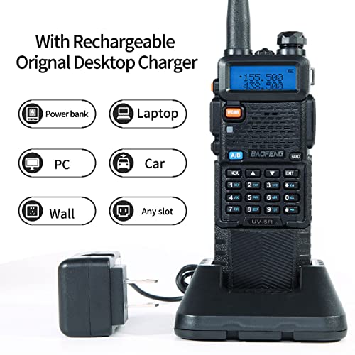 BaoFeng Radio UV-5R 8W Handheld Two Way Radio VHF/UHF Ham Radios Portable Walkie Talkie with Extra AR-771 High Gain Antenna and 1800mAh&3800mAh Extended Battery and Headsets (2Pack)