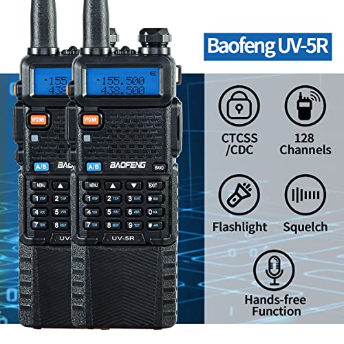 BaoFeng Radio UV-5R 8W Handheld Two Way Radio VHF/UHF Ham Radios Portable Walkie Talkie with Extra AR-771 High Gain Antenna and 1800mAh&3800mAh Extended Battery and Headsets (2Pack)