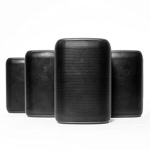 rocksteady stadium portable bluetooth speakers – wirelessly connectible (4 speakers) – works indoors and outdoors – up to 100 foot connection range – up to 16 hour battery life