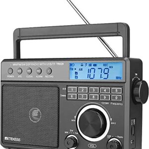 Retekess TR629 Portable Shortwave Radios, Digital Radio AM FM Plug in with DSP, Support Backlight LCD Display, Digital Tuning and Preset, USB, Micro SD, Clock, Recorder