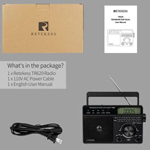 Retekess TR629 Portable Shortwave Radios, Digital Radio AM FM Plug in with DSP, Support Backlight LCD Display, Digital Tuning and Preset, USB, Micro SD, Clock, Recorder