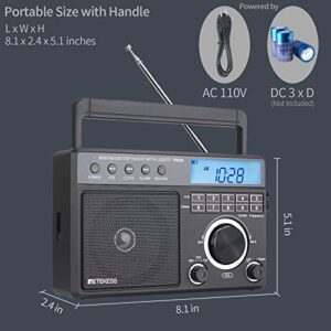 Retekess TR629 Portable Shortwave Radios, Digital Radio AM FM Plug in with DSP, Support Backlight LCD Display, Digital Tuning and Preset, USB, Micro SD, Clock, Recorder