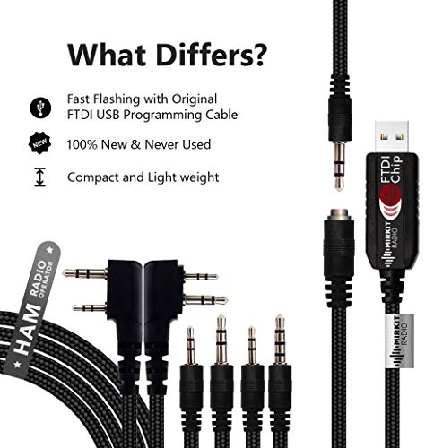 MIRKIT FTDI USB Baofeng Programming Cable Model 5 for Flashing Ham Radios: Baofeng Radio, Wouxun, Kenwood, Motorola, Yaesu 6 in 1