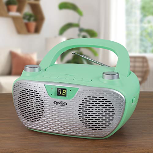 JENSEN CD-485-GR CD-485 1-Watt Portable Stereo CD Player with AM/FM Radio (Green)