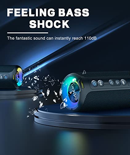 Bluetooth Speakers, Ortizan 40W Loud Stereo Portable Wireless Speaker, IPX7 Waterproof Shower Speakers with Deep Bass/LED Light/30H Battery/TF Card/AUX, True Wireless Stereo Speaker for Indoor&Outdoor