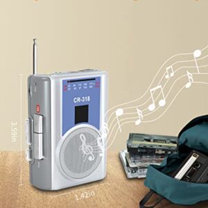 Walkman Cassette Player Recorder with AM FM, Portable Vintage Cassette Tape Player with Earphone Jack,Built-in Microphone,Loud Speaker for Walking,Jogging