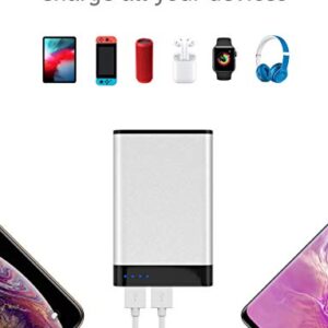 TALK WORKS Portable Charger Power Bank Compatible w/ iPhone 13/Pro/Pro Max, 14/Plus/Pro/Pro Max, 12, 11, XR, XS, X, 8, 7, 6, SE, iPad, Android, Samsung - External Cell Phone Backup Supply (Silver)