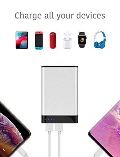 TALK WORKS Portable Charger Power Bank Compatible w/ iPhone 13/Pro/Pro Max, 14/Plus/Pro/Pro Max, 12, 11, XR, XS, X, 8, 7, 6, SE, iPad, Android, Samsung - External Cell Phone Backup Supply (Silver)