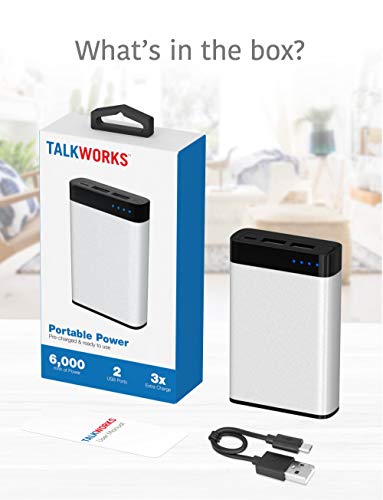 TALK WORKS Portable Charger Power Bank Compatible w/ iPhone 13/Pro/Pro Max, 14/Plus/Pro/Pro Max, 12, 11, XR, XS, X, 8, 7, 6, SE, iPad, Android, Samsung - External Cell Phone Backup Supply (Silver)