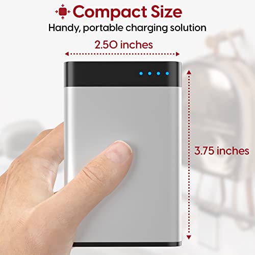 TALK WORKS Portable Charger Power Bank Compatible w/ iPhone 13/Pro/Pro Max, 14/Plus/Pro/Pro Max, 12, 11, XR, XS, X, 8, 7, 6, SE, iPad, Android, Samsung - External Cell Phone Backup Supply (Silver)
