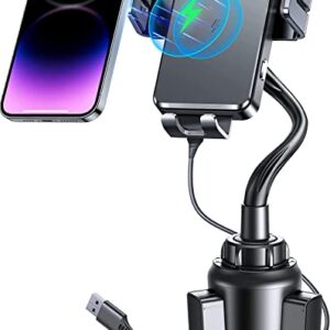 Wireless Car Charger, Cup Holder Wireless Charger, Tollefe 15W Qi Fast Charging Phone Holder, Auto Clamping Height Adjustable Non-Shaking Phone Mount for iPhone 14 13 12 Pro Max X XR, Samsung S22 S21