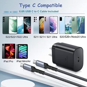 USB C Wall Charger,Costyle 25W Super Fast Charger Type C Block+6.6FT USB C to C Fast Charging Cable for Samsung Galaxy S23/S22/S21 Ultra/Plus/S20 FE/S10e/Note 20/10 Plus/Z Fold3/Flip3/A53/A13(Black)