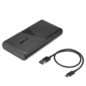 amazon basics ultra-portable fast charging power bank battery, usb-c, 20100mah with 18w pd and two 12w usb-a ports for charging iphone, samsung, ipad, and more