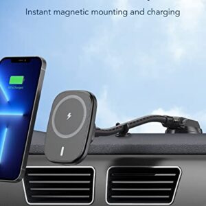 Magnetic Wireless Car Charger, TERYTH Fast Charging 360° Adjustable Auto Alignment Windshield Dashboard Phone Car Charging Mount Compatible with iPhone 14/14 Plus/14 Pro/14 Pro Max and 13/12 Series