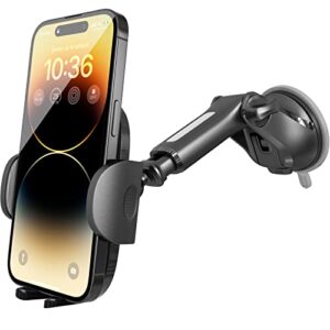 apps2car adjustable windshield phone mount for car [quick extension long arm] suction cup cell phone holder compatible with all smartphones – easy clamp hands-free universal