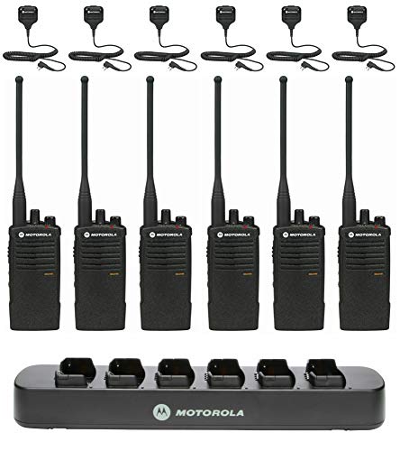 6 Pack of MOTOROLA SOLUTIONS RDU4100 Two Way Radio Walkie Talkies with Speaker Mics and 6-Bank Charger