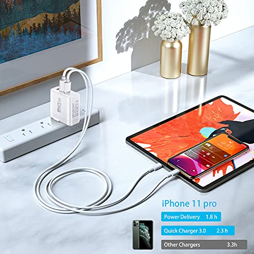 USB C Charger 2Pack, iSeekerKit 30W 3-Port Fast Type C Wall Charger Block with PD 3.0 + 5V/2.4A Foldable USB C Charging Block Plug Compatible for iPhone 14/13/Pro Max/Samsung Galaxy/Pixel 7-White