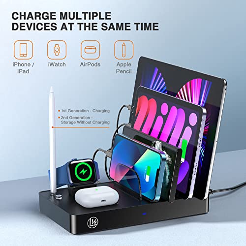 LK Charging Station for Multiple Devices,40W 4 Ports Charging Station Organizer with 3 Cables,7 in 1 Charge Multi Device Apple Charging Stations for iPad iWatch AirPods Tablets and Other Electronics