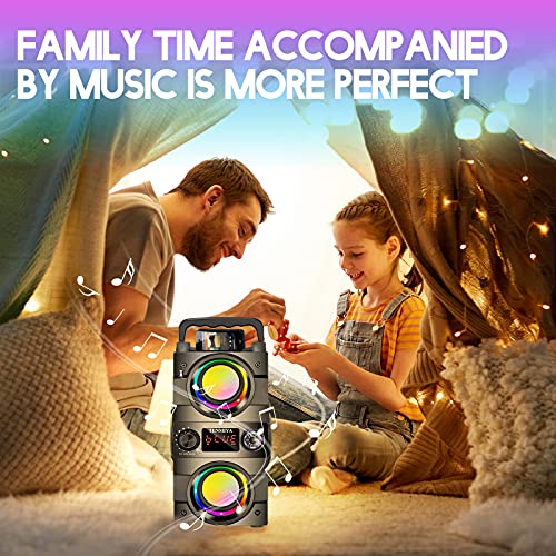 Bluetooth Speaker, 40W(60W Peak) Portable Bluetooth Speakers with Subwoofer Wireless Stereo Rich Bass Boombox with LED Lights Outdoor Home Party Speakers Support FM Radio Remote Control AUX EQ