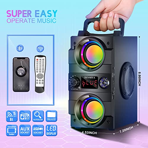 Bluetooth Speaker, 40W(60W Peak) Portable Bluetooth Speakers with Subwoofer Wireless Stereo Rich Bass Boombox with LED Lights Outdoor Home Party Speakers Support FM Radio Remote Control AUX EQ
