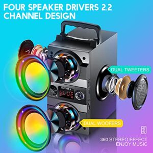 Bluetooth Speaker, 40W(60W Peak) Portable Bluetooth Speakers with Subwoofer Wireless Stereo Rich Bass Boombox with LED Lights Outdoor Home Party Speakers Support FM Radio Remote Control AUX EQ