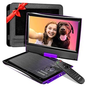 sunpin new 11.5″ portable dvd player for car and kids, 9.5″ swivel brightness enhanced screen, with car charger and headrest mount, upgraded remote control, 5 hours battery, dual earphone jack(purple)