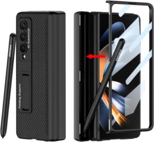 elepik armor pro series case for galaxy z fold 4 with built-in tempered glass screen protector, closed s pen holder [avoid s pen lost], hinge protector, kickstand, wireless charging (black)