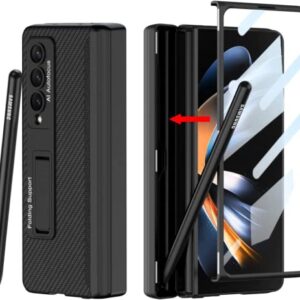 ELEPIK Armor PRO Series Case for Galaxy Z Fold 4 with Built-in Tempered Glass Screen Protector, Closed S Pen Holder [Avoid S Pen Lost], Hinge Protector, Kickstand, Wireless Charging (Black)